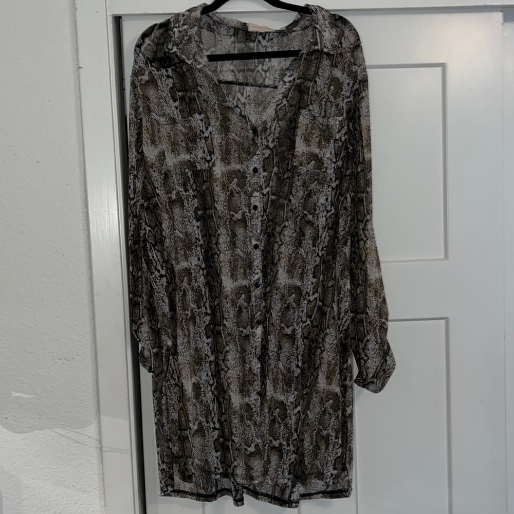 Sheer snake print button down shirt